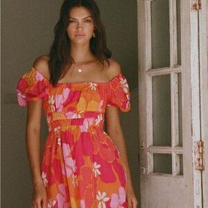 Sabo Skirt Pink and Orange Floral Babydoll Dress XS